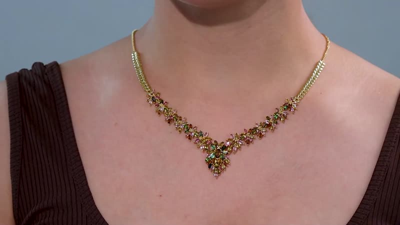 D'Joy Multi-Tourmaline 13.25 ctw Floral Harmony Necklace in 18K Vermeil Yellow Gol Over Sterling Silver 18-20 Inches