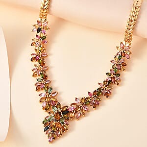 D'Joy Multi-Tourmaline 13.25 ctw Floral Harmony Necklace in 18K Vermeil Yellow Gol Over Sterling Silver 18-20 Inches