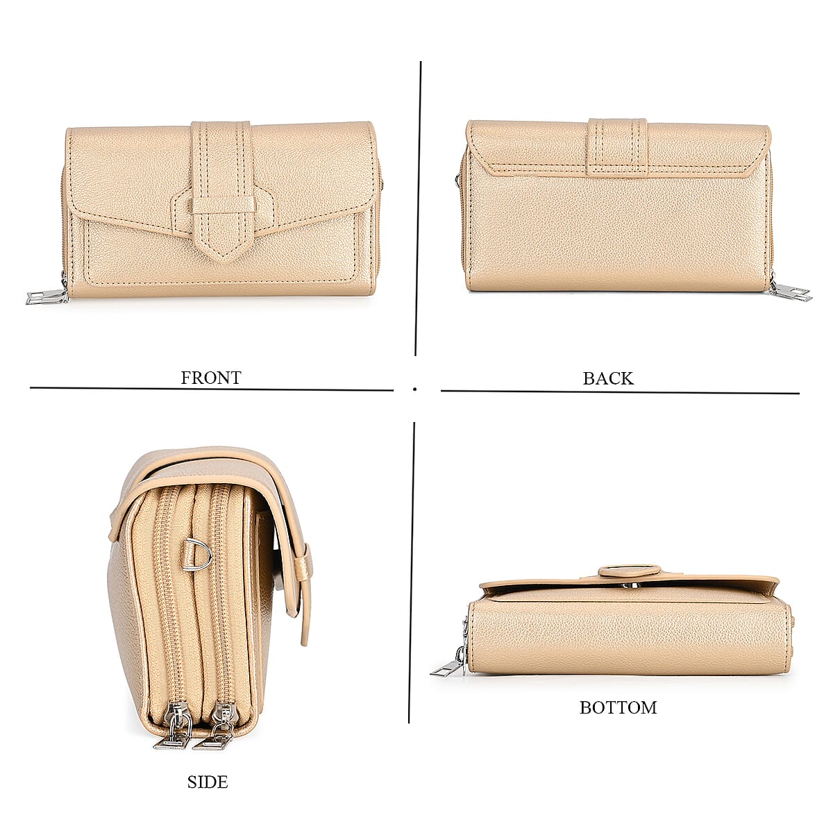 Metallic Gold Faux Leather Crossbody Bag with Shoulder Strap image number 3