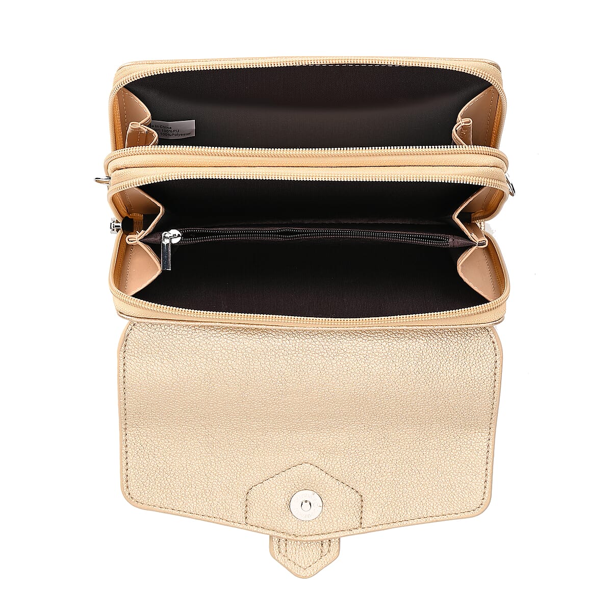 Metallic Gold Faux Leather Crossbody Bag with Shoulder Strap image number 4