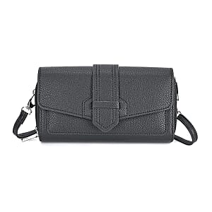 Black Faux Leather Crossbody Bag with Shoulder Strap