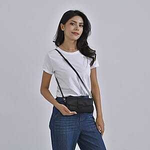 Black Faux Leather Crossbody Bag with Shoulder Strap