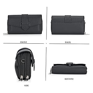 Black Faux Leather Crossbody Bag with Shoulder Strap