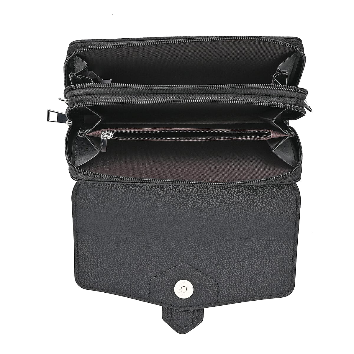 Black Faux Leather Crossbody Bag with Shoulder Strap image number 4