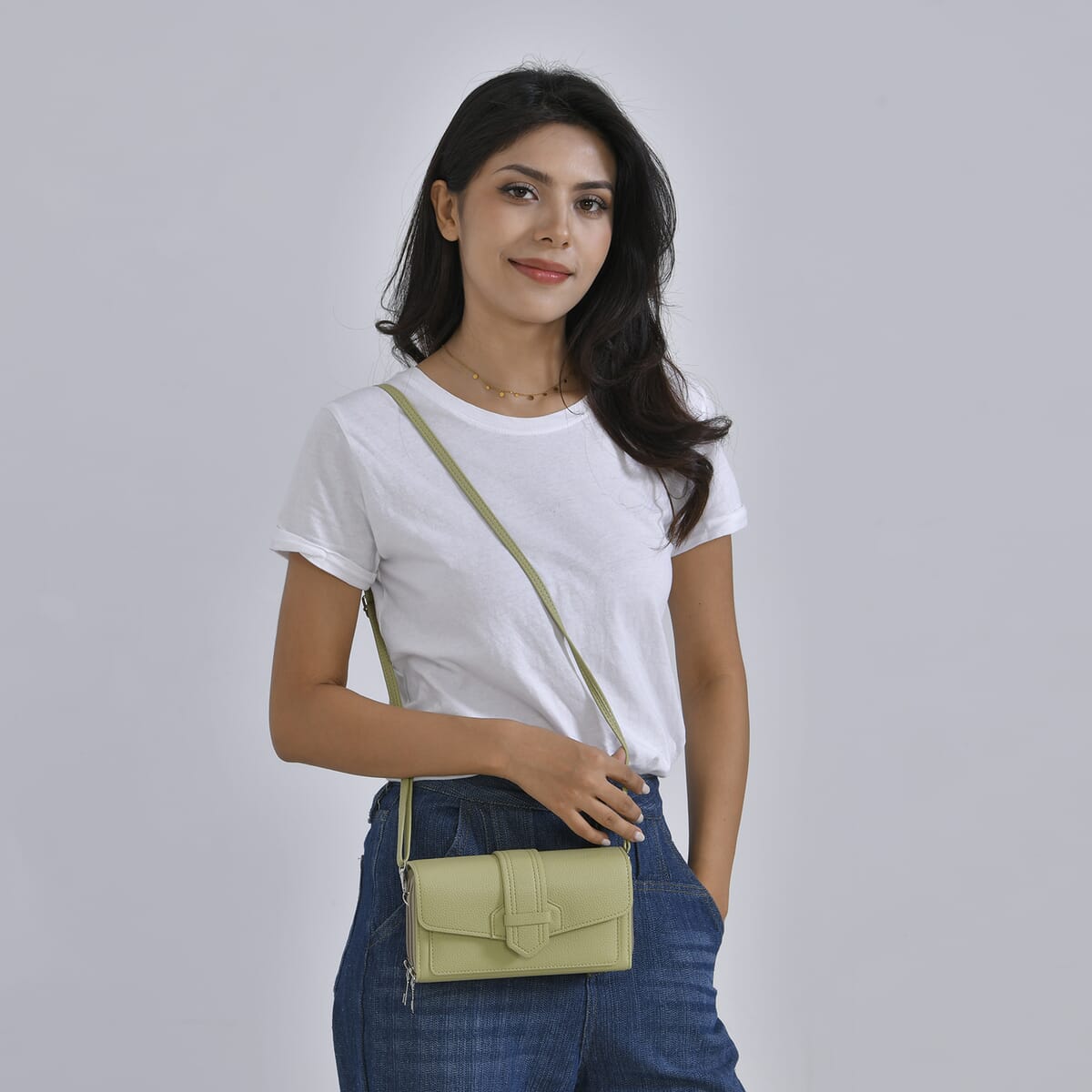 Olive Faux Leather Crossbody Bag with Shoulder Strap image number 1