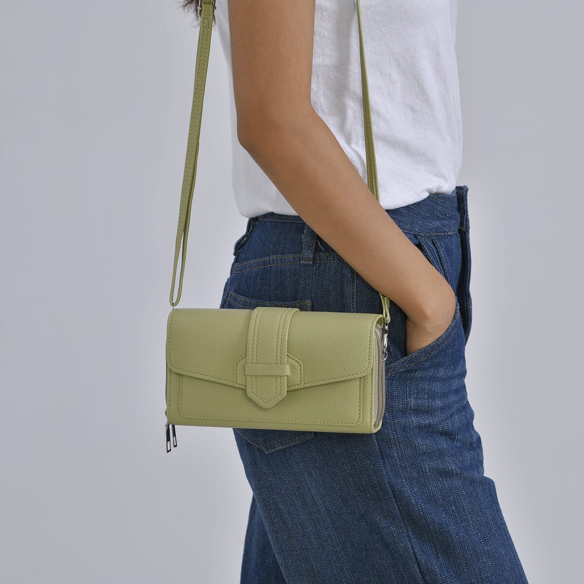 Olive Faux Leather Crossbody Bag with Shoulder Strap image number 2