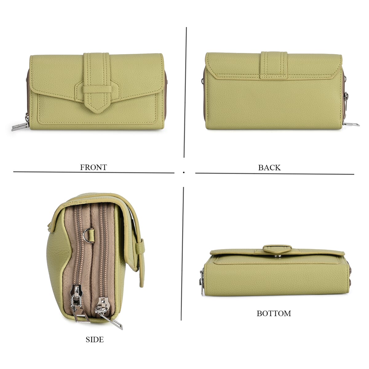 Olive Faux Leather Crossbody Bag with Shoulder Strap image number 3