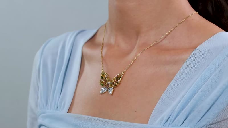 GP Trionfo Collection Multi-Tourmaline and White Zircon 4.70 ctw Butterfly Necklace in 18K Vermeil Yellow Gold Over Sterling Silver 18-20 Inches