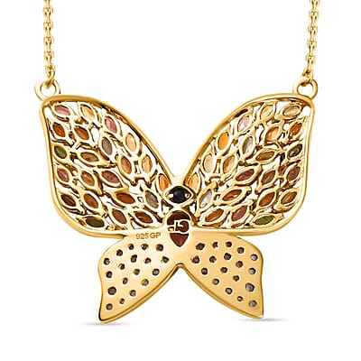 GP Trionfo Collection Multi-Tourmaline and White Zircon 4.70 ctw Butterfly Necklace in 18K Vermeil Yellow Gold Over Sterling Silver 18-20 Inches
