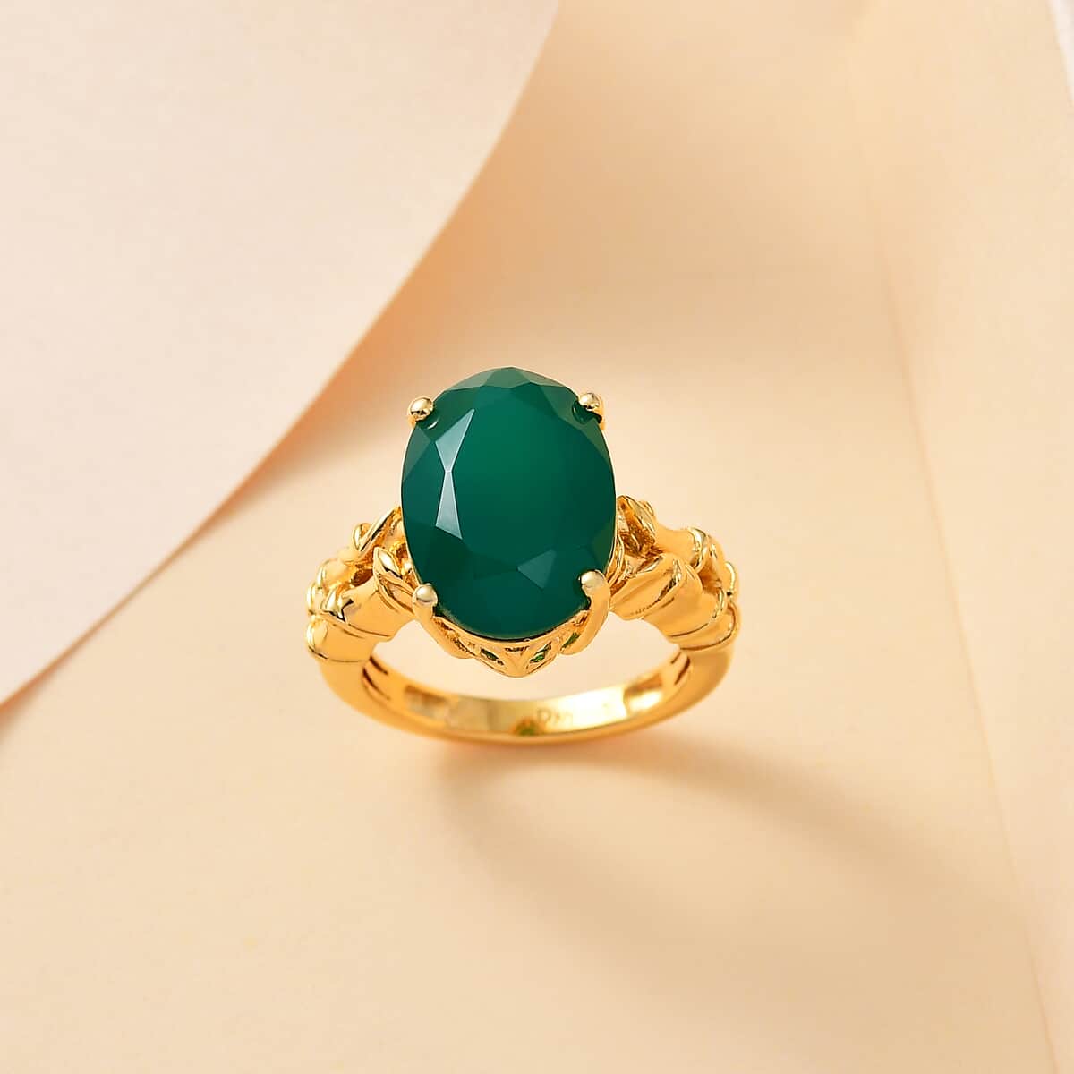 Verde Onyx 5.65 ctw Bamboo Ring in 18K Vermeil Yellow Gold Over Sterling Silver (Size 10.0)  image number 1