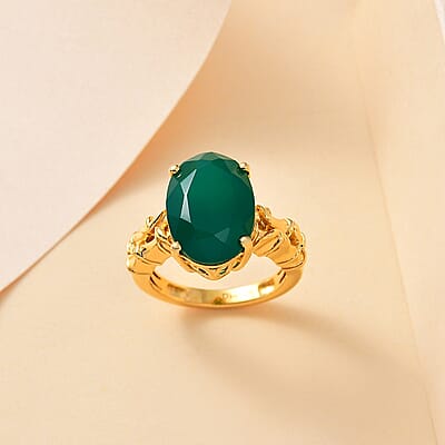 Verde Onyx 5.65 ctw Bamboo Ring in 18K Vermeil Yellow Gold Over Sterling Silver (Size 10.0) 