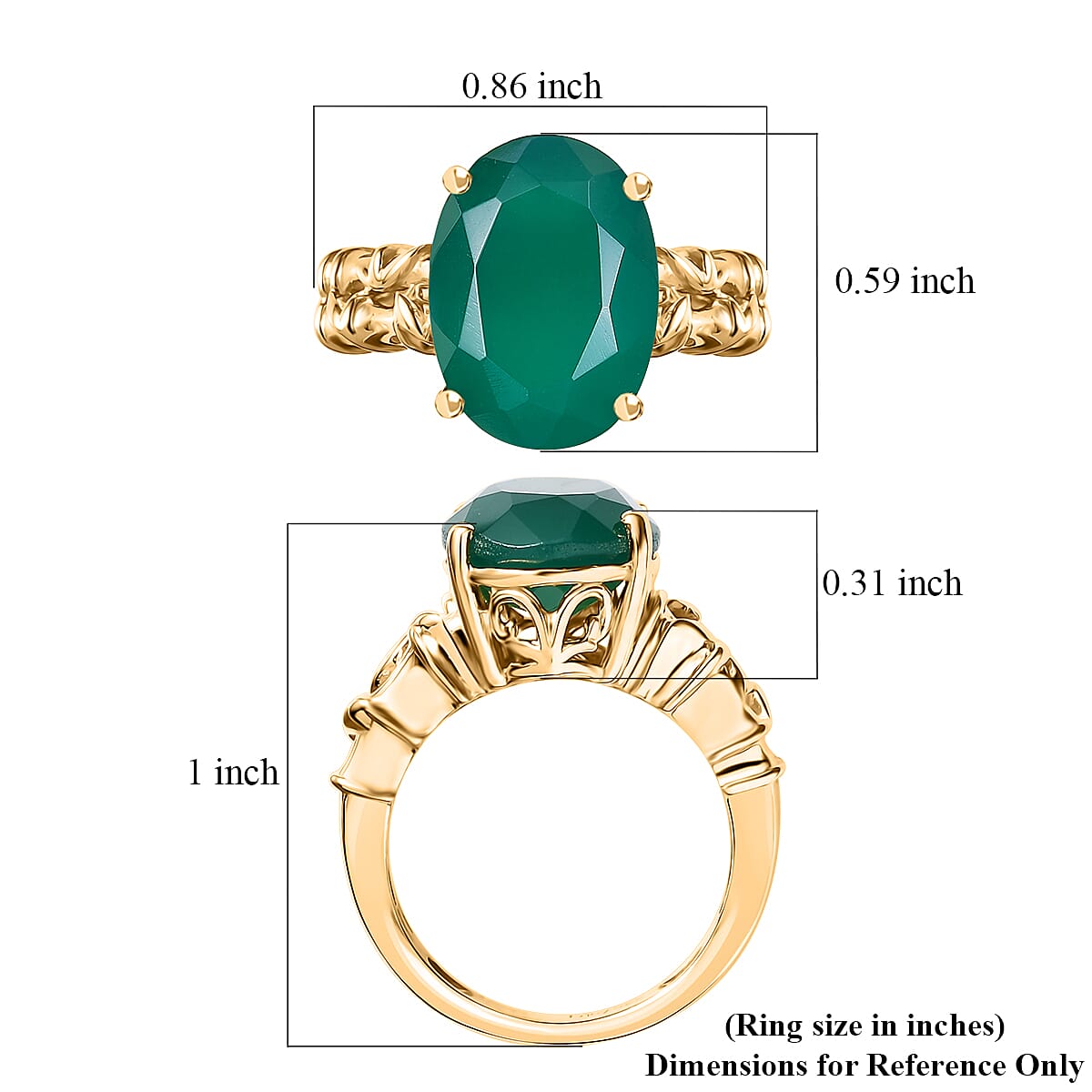 Verde Onyx 5.65 ctw Bamboo Ring in 18K Vermeil Yellow Gold Over Sterling Silver (Size 10.0) 
