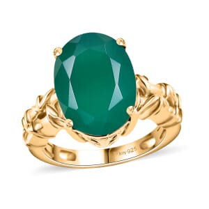 Verde Onyx 5.65 ctw Bamboo Ring in 18K Vermeil Yellow Gold Over Sterling Silver (Size 8.0) 