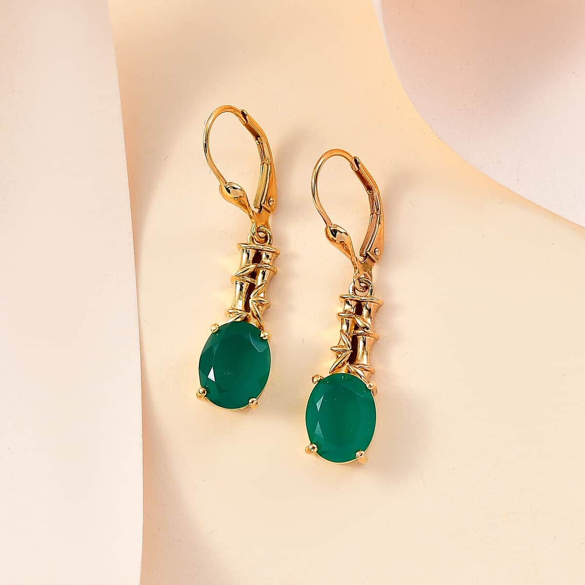 Verde Onyx 4.15 ctw Bamboo Earrings in 18K Vermeil YG Over Sterling Silver  image number 1