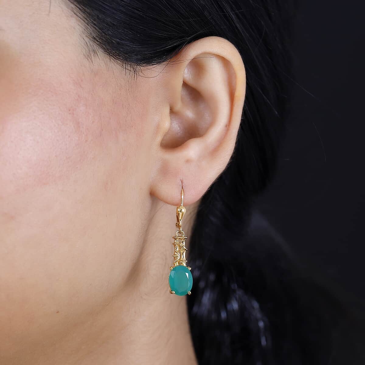 Verde Onyx 4.15 ctw Bamboo Earrings in 18K Vermeil YG Over Sterling Silver  image number 2