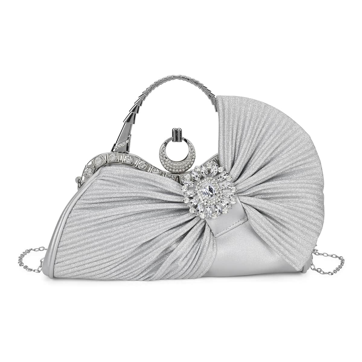 Miggi G Silver Fashionable Crystal Clutch Bag with Bow image number 0