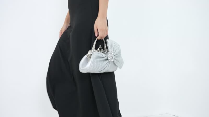 Silver Fashionable Crystal Clutch Bag with Bow (10"x2.75"x.7")
