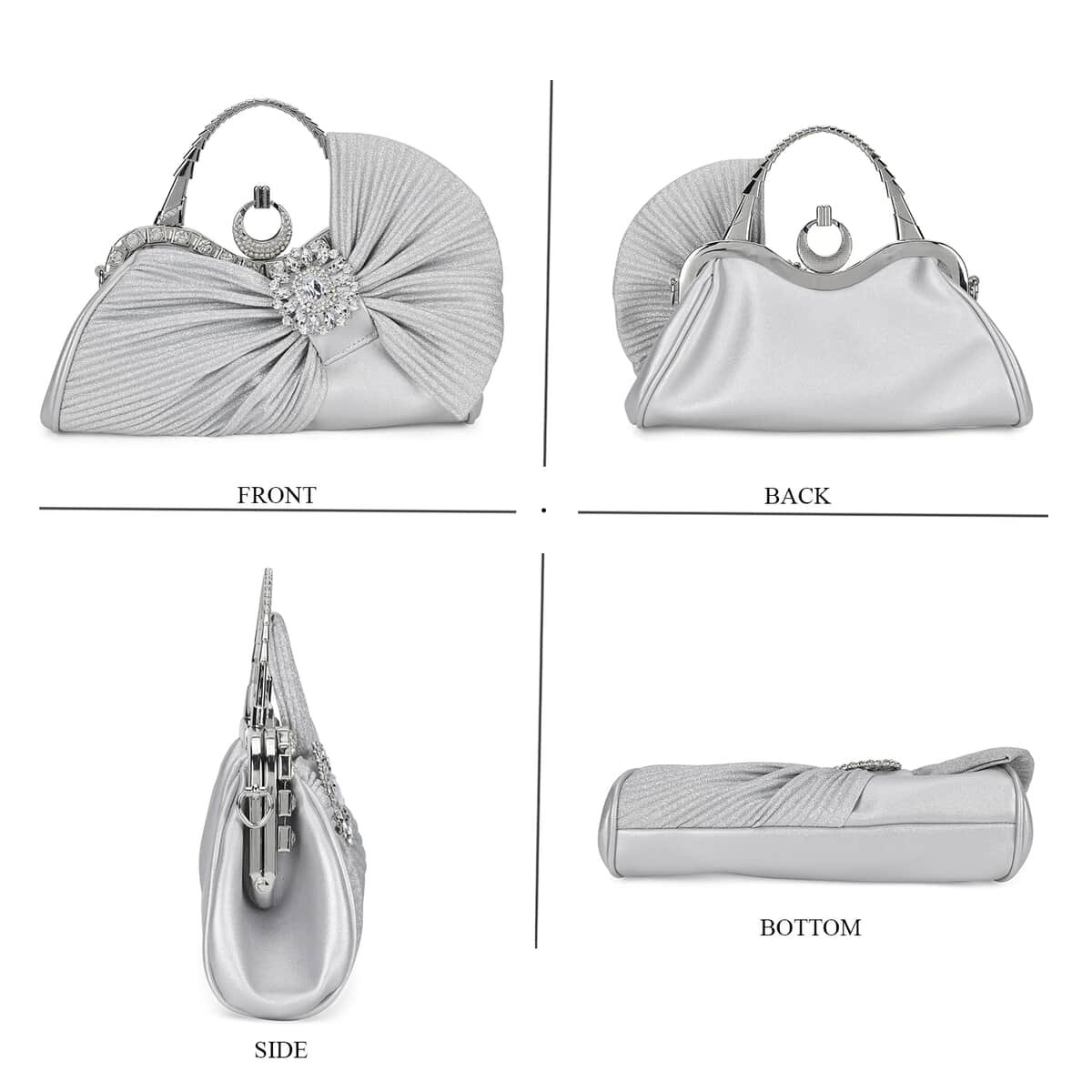 Miggi G Silver Fashionable Crystal Clutch Bag with Bow image number 3