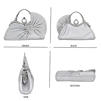 Miggie D Silver Fashionable Crystal Clutch Bag with Bow
