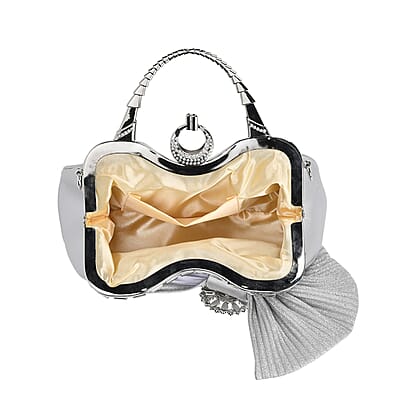 Miggie D Silver Fashionable Crystal Clutch Bag with Bow
