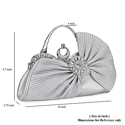 Miggie D Silver Fashionable Crystal Clutch Bag with Bow