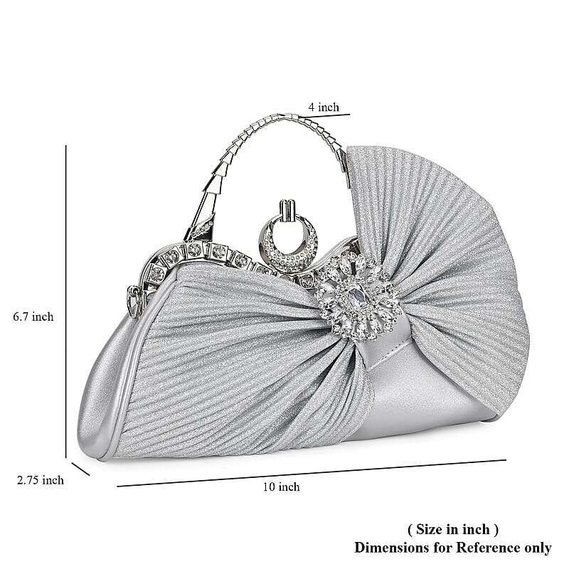 Miggie D Silver Fashionable Crystal Clutch Bag with Bow