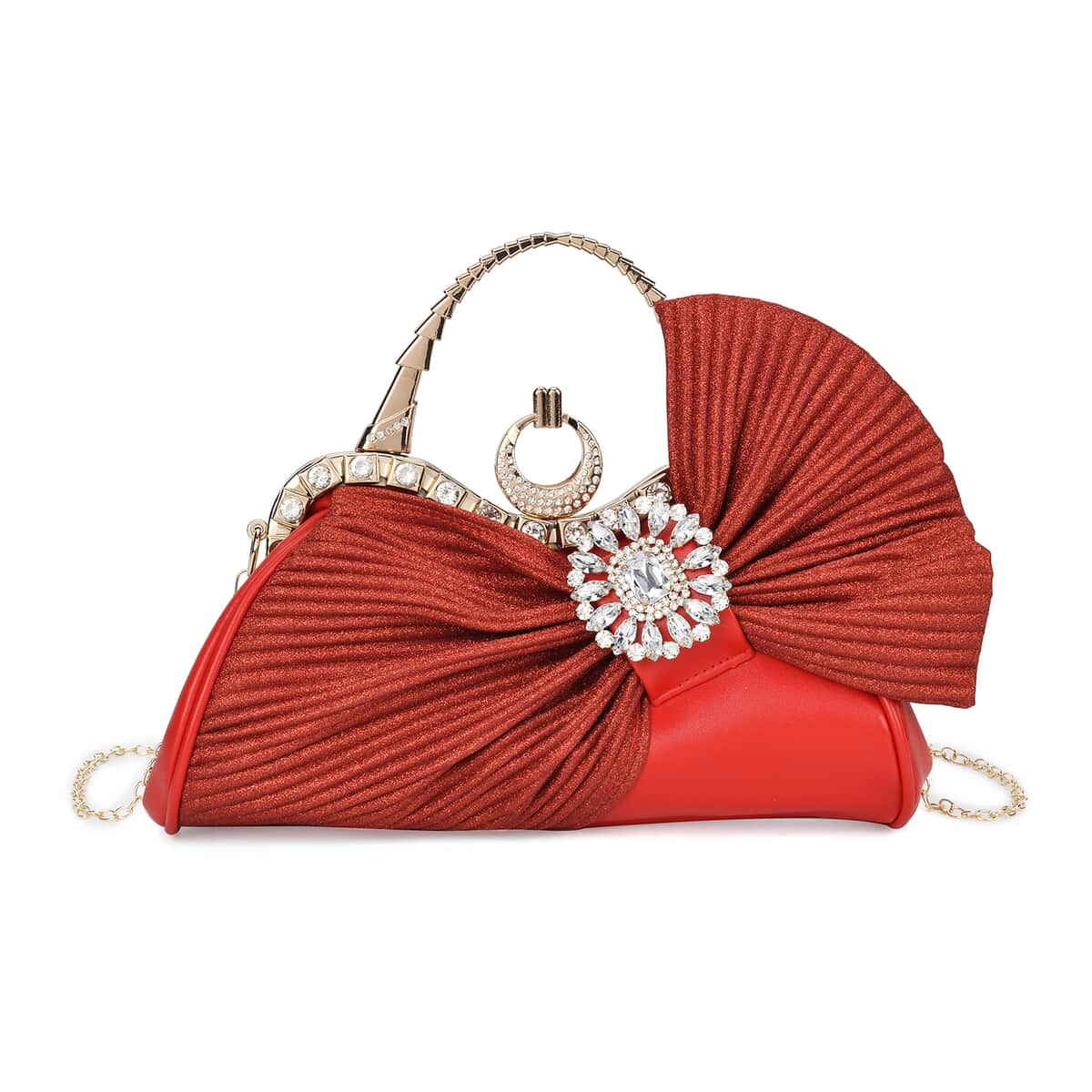 Red Fashionable Crystal Clutch Bag with Bow image number 0