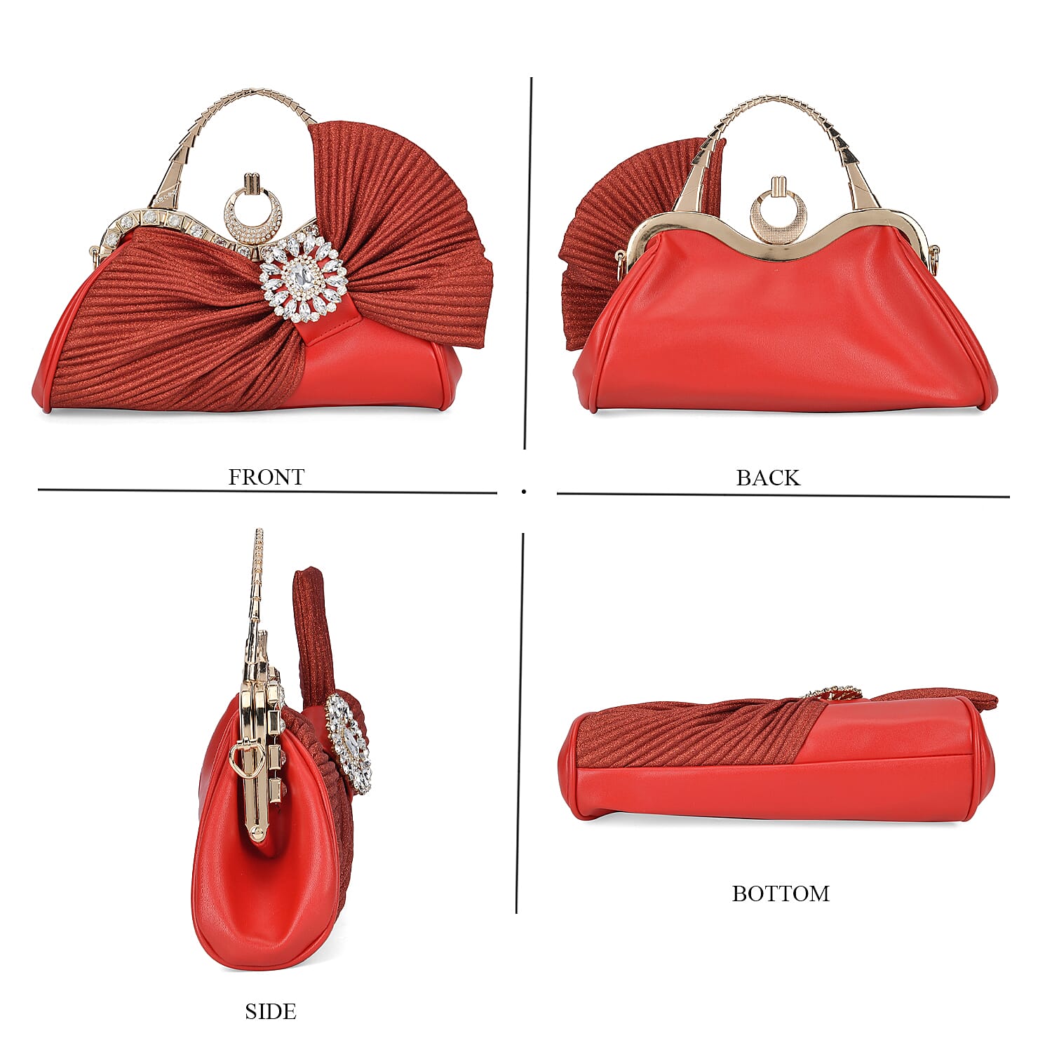 Miggie D Red Fashionable Crystal Clutch Bag with Bow