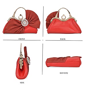 Miggie D Red Fashionable Crystal Clutch Bag with Bow