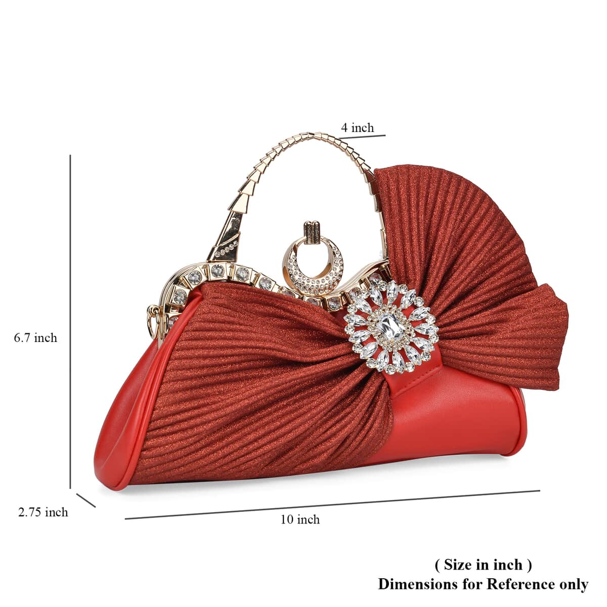 Red Fashionable Crystal Clutch Bag with Bow image number 5