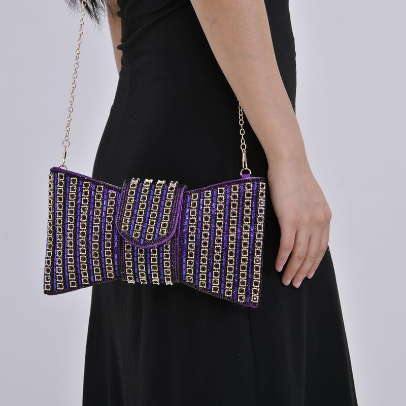 Fashionable Bow-shaped Crystal Clutch Bag