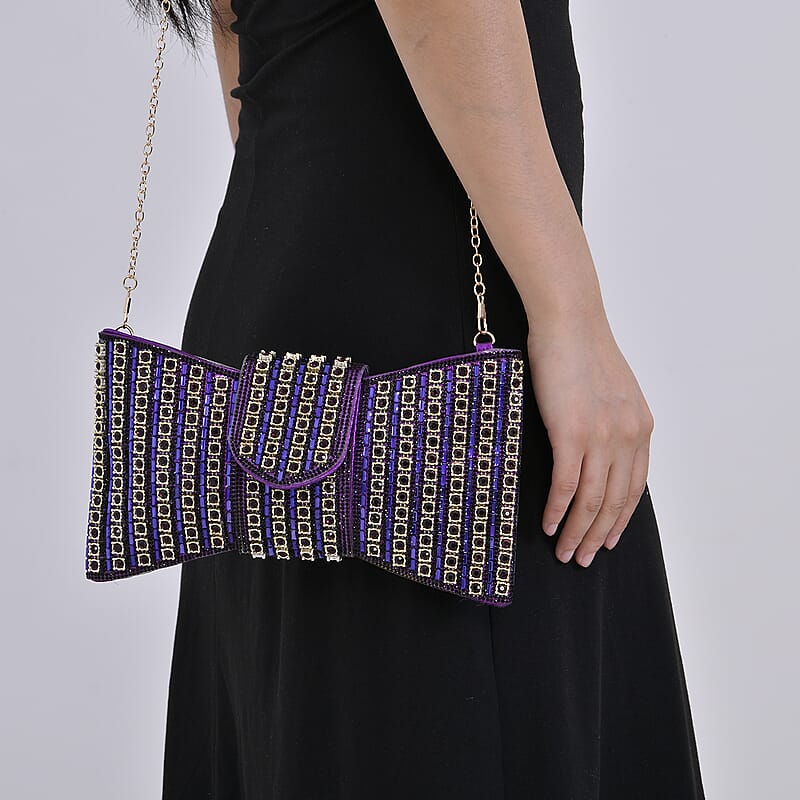 Fashionable Bow-shaped Crystal Clutch Bag