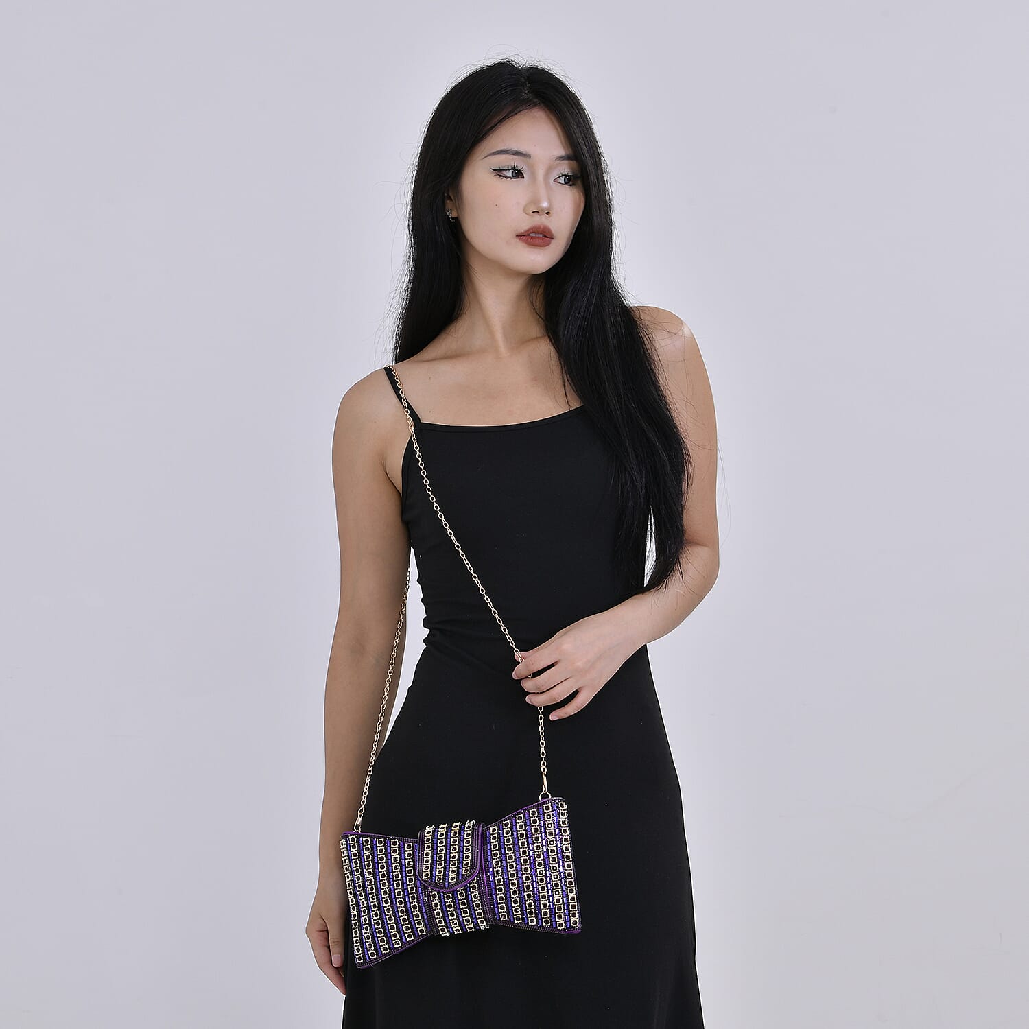 Fashionable Bow-shaped Crystal Clutch Bag