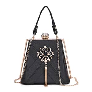 Black Fashionable Designer Crystal Tassels Clutch Bag with Shoulder Chain Strap