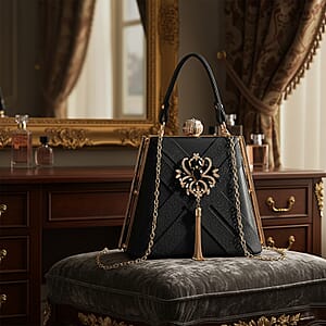 Miggie D Black Fashionable Designer Crystal Tassels Clutch Bag with Shoulder Chain Strap