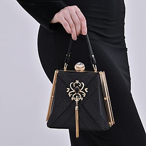 Miggie D Black Fashionable Designer Crystal Tassels Clutch Bag with Shoulder Chain Strap