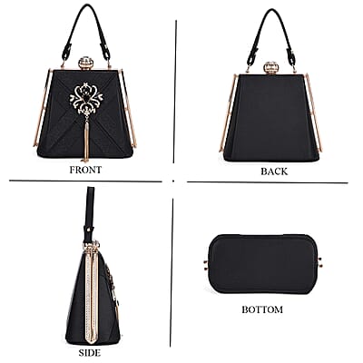 Black Fashionable Designer Crystal Tassels Clutch Bag with Shoulder Chain Strap
