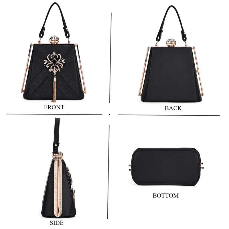 Black Fashionable Designer Crystal Tassels Clutch Bag with Shoulder Chain Strap