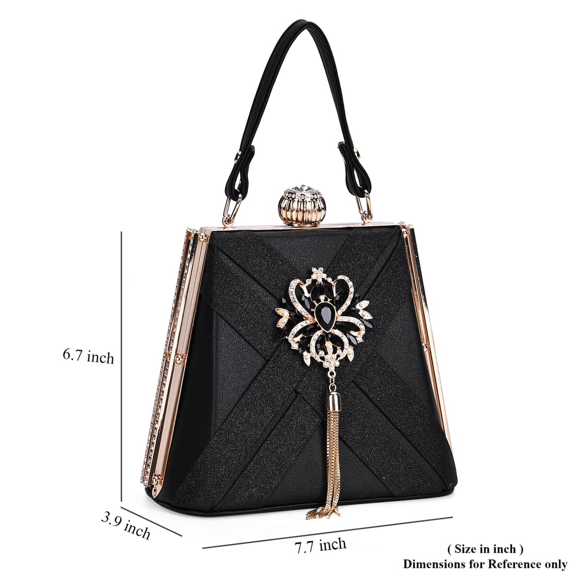 Black Fashionable Designer Crystal Tassels Clutch Bag with Shoulder Chain Strap image number 5