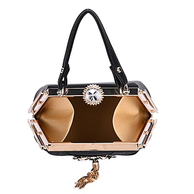 Black Fashionable Designer Crystal Tassels Clutch Bag with Shoulder Chain Strap