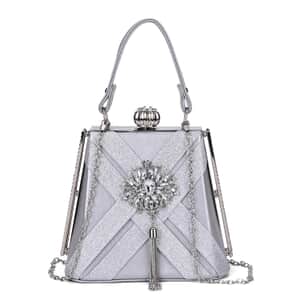 Miggie D Silver Fashionable Designer Crystal Tassels Clutch Bag with Shoulder Chain Strap