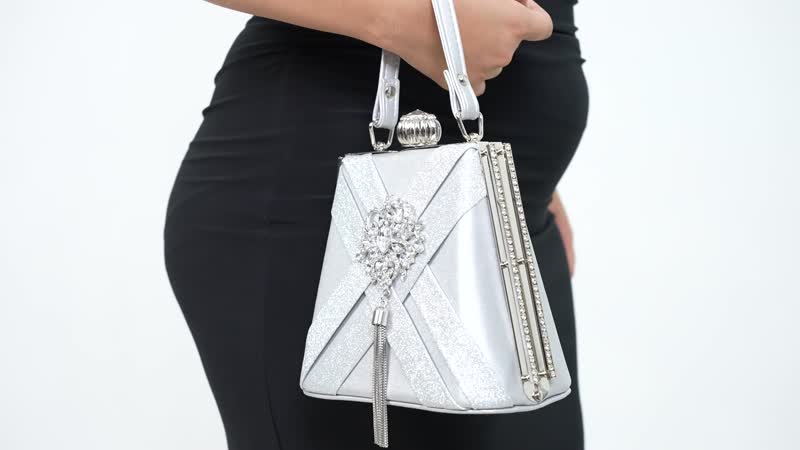 Red Radiant Tassel Brooch Crystal Clutch Bag (9.6"x4.3"x5.3") with Shoulder Chain Strap
