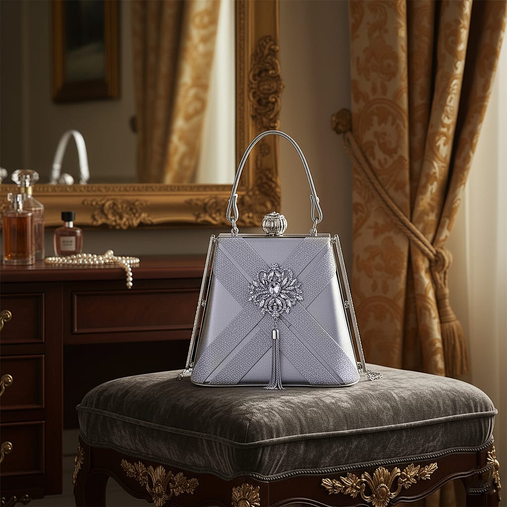 Silver Fashionable Designer Crystal Tassels Clutch Bag with Shoulder Chain Strap
