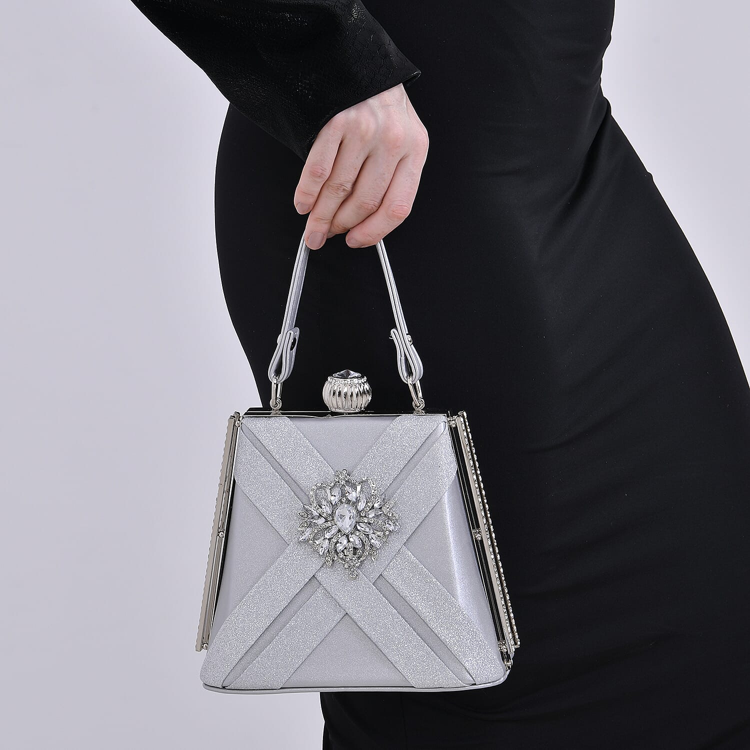 Silver Fashionable Designer Crystal Tassels Clutch Bag with Shoulder Chain Strap