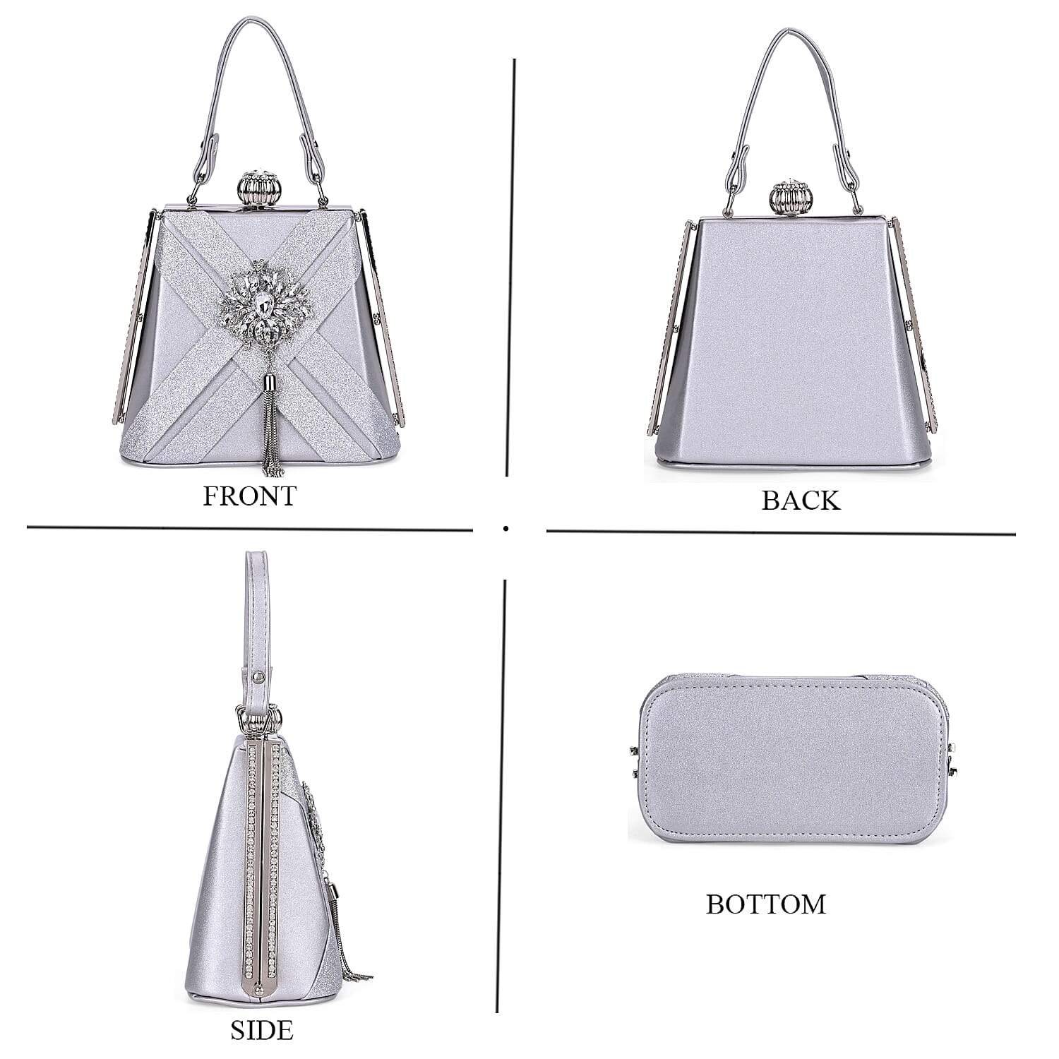 Silver Fashionable Designer Crystal Tassels Clutch Bag with Shoulder Chain Strap