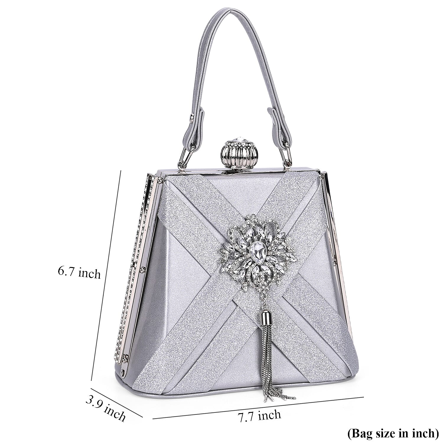 Silver Fashionable Designer Crystal Tassels Clutch Bag with Shoulder Chain Strap