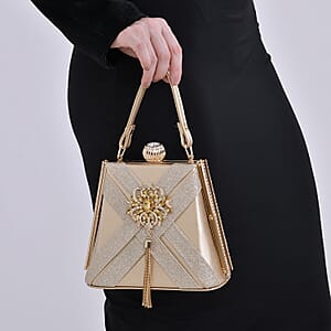 Gold Fashionable Designer Crystal Tassels Clutch Bag with Shoulder Chain Strap