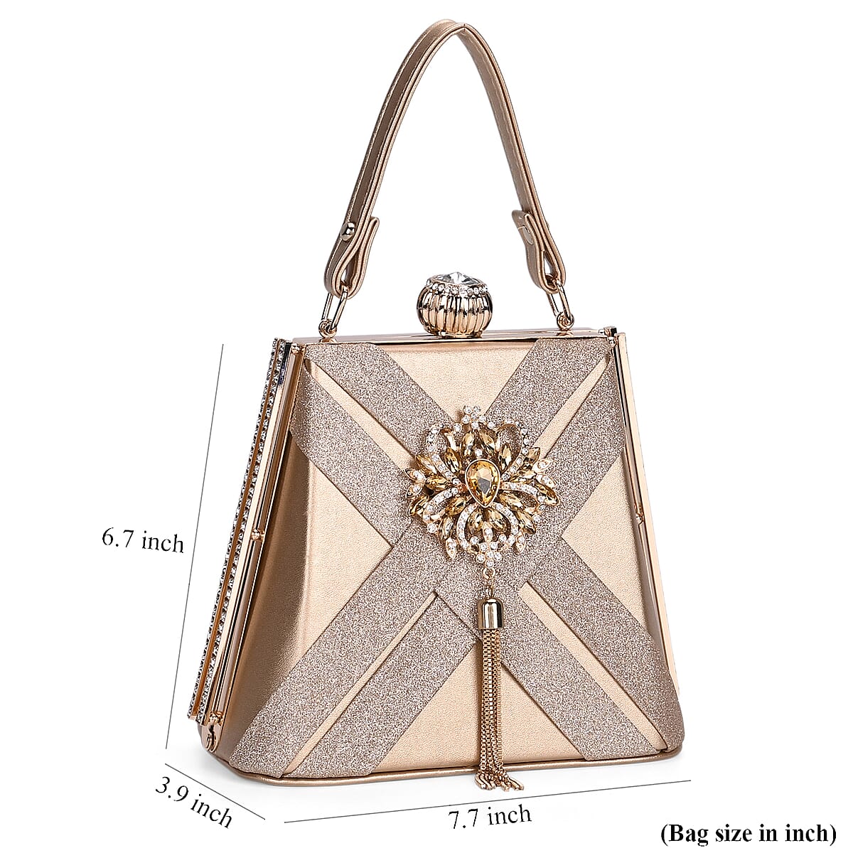 Miggie D Gold Fashionable Designer Crystal Tassels Clutch Bag with Shoulder Chain Strap image number 6