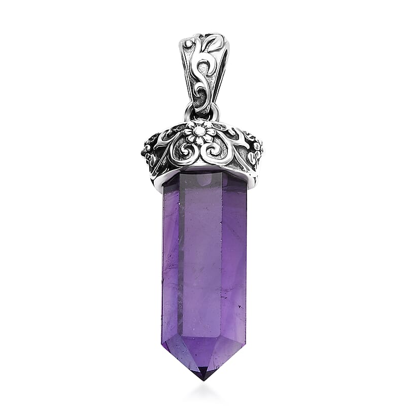 D'Joy African Amethyst 14.20 ctw Pencil Shape Pendant without Chain in Sterling Silver 