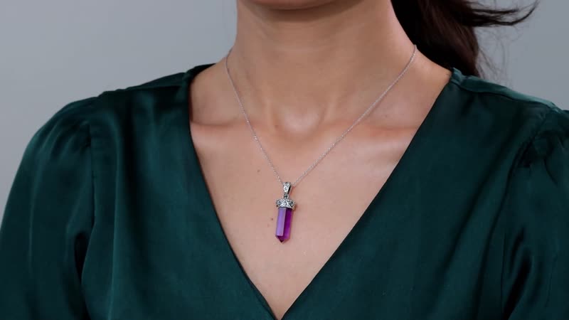 D'Joy African Amethyst 14.20 ctw Pencil Shape Pendant without Chain in Sterling Silver